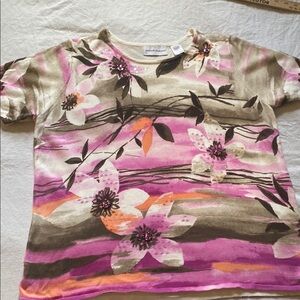 0243 Alfred Dunner knit short sleeve sweater all over floral print rhinestones